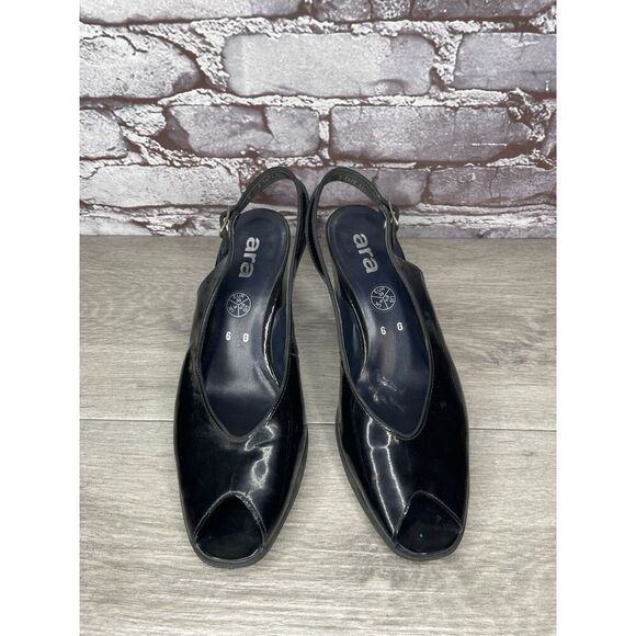 Ara Black Patent Leather Peep Toe Strap Pump Heels Women Sz 8.5M US/39EU - Picture 6 of 16